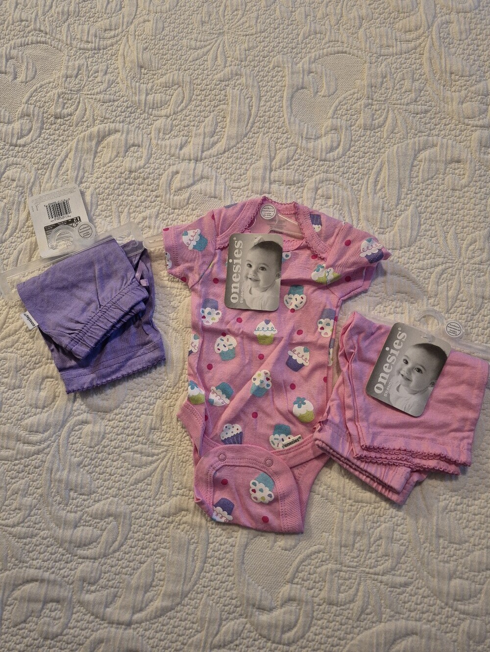 Onsie Brand NB bodysuit & 2 pairs of matching pants pink & purple NWT